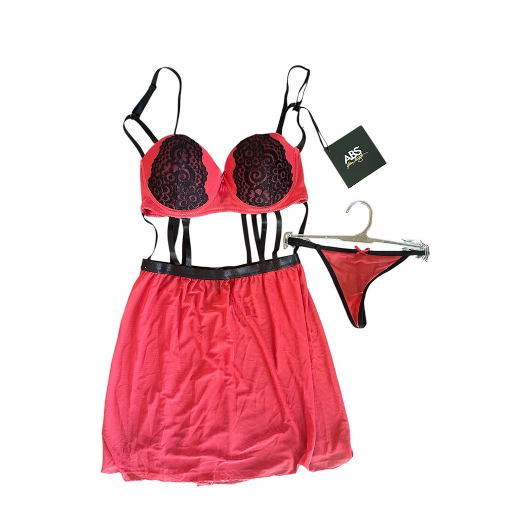 New! Women's Red and Black ABS Lace Lingerie Set
